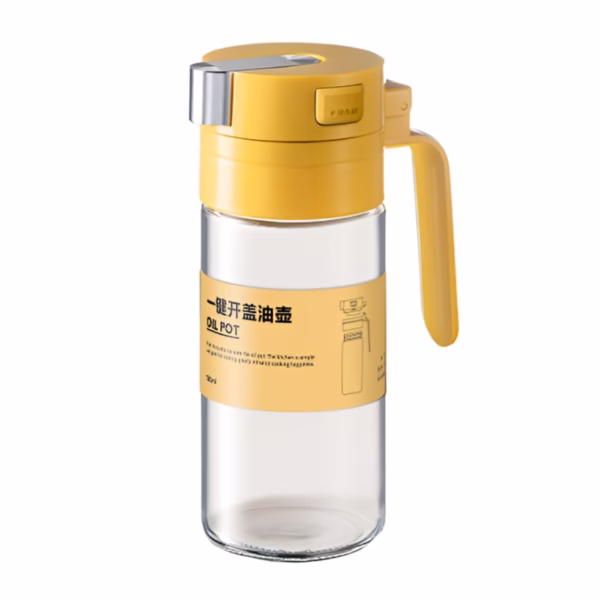 Dispenser pentru Ulei, Flippy, Deschidere si Inchidere Automata a Rezervorul, cu Inductie Gravitationala, 550 ml, 12x7.6x20.5 cm, Galben - imagine 1