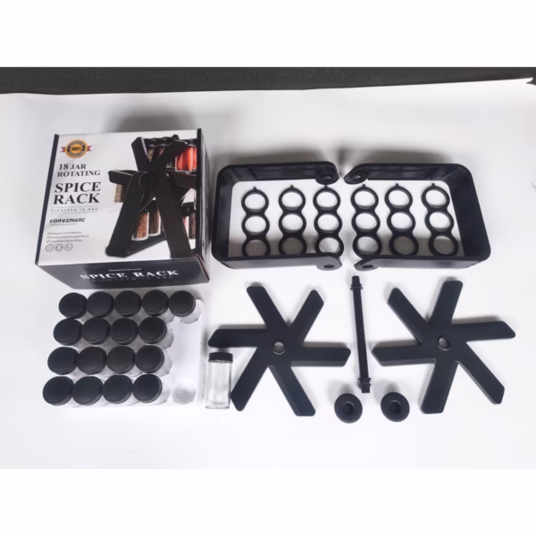 Suport Pentru Condimente Rotativ, Flippy, Multifunctional, Pivotant 360°, Portabil, Usor de Montat, 34x23 cm, ABS/Sticla, Negru - imagine 3