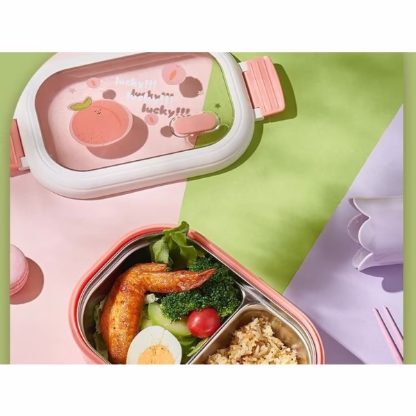 Cutie pentru Pranz sau Gustari, Flippy, cu Doua Compartimente, pentru Copii si Adulti, Etansare, PP, Perfect pentru Scoala si Birou, 1000 mL, 22.5x14.5x8 cm, Roz - imagine 2