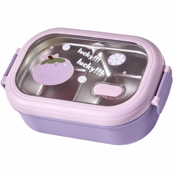 Cutie pentru Pranz sau Gustari, Flippy, cu Doua Compartimente, pentru Copii si Adulti, Etansare, PP, Perfect pentru Scoala si Birou, 1000 mL, 22.5x14.5x8 cm, Mov - imagine 5