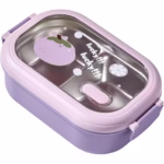 Cutie pentru Pranz sau Gustari, Flippy, cu Doua Compartimente, pentru Copii si Adulti, Etansare, PP, Perfect pentru Scoala si Birou, 1000 mL, 22.5x14.5x8 cm, Mov - imagine 6