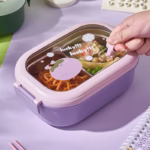 Cutie pentru Pranz sau Gustari, Flippy, cu Doua Compartimente, pentru Copii si Adulti, Etansare, PP, Perfect pentru Scoala si Birou, 1000 mL, 22.5x14.5x8 cm, Mov - imagine 9