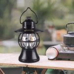 Lampă de Camping Retro Brico360, Felinar Vintage LED, Acumulator 1200mAh, Intensitate Reglabilă, 3 Moduri Lumină, Negru - imagine 3