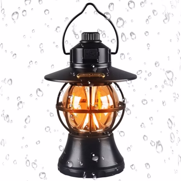 Lampă de Camping Retro Brico360, Felinar Vintage LED, Acumulator 1200mAh, Intensitate Reglabilă, 3 Moduri Lumină, Negru - imagine 5