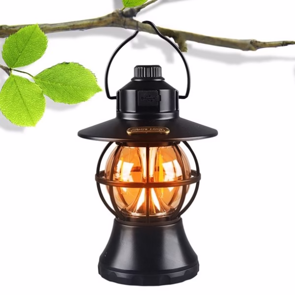 Lampă de Camping Retro Brico360, Felinar Vintage LED, Acumulator 1200mAh, Intensitate Reglabilă, 3 Moduri Lumină, Negru - imagine 6