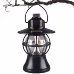Lampă de Camping Retro Brico360, Felinar Vintage LED, Acumulator 1200mAh, Intensitate Reglabilă, 3 Moduri Lumină, Negru - imagine 8