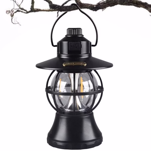 Lampă de Camping Retro Brico360, Felinar Vintage LED, Acumulator 1200mAh, Intensitate Reglabilă, 3 Moduri Lumină, Negru - imagine 8
