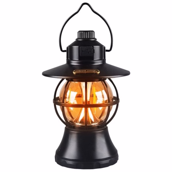 Lampă de Camping Retro Brico360, Felinar Vintage LED, Acumulator 1200mAh, Intensitate Reglabilă, 3 Moduri Lumină, Negru - imagine 9