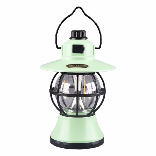 Lampă de Camping Retro Brico360, Felinar Vintage LED, Acumulator 1200mAh, Intensitate Reglabilă, 3 Moduri Lumină, Mint - imagine 1