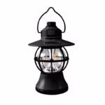 Lampă de Camping Retro Brico360, Felinar Vintage LED, Acumulator 1200mAh, Intensitate Reglabilă, 3 Moduri Lumină, Negru