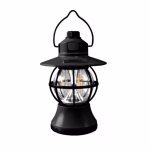 Lampă de Camping Retro Brico360, Felinar Vintage LED, Acumulator 1200mAh, Intensitate Reglabilă, 3 Moduri Lumină, Negru