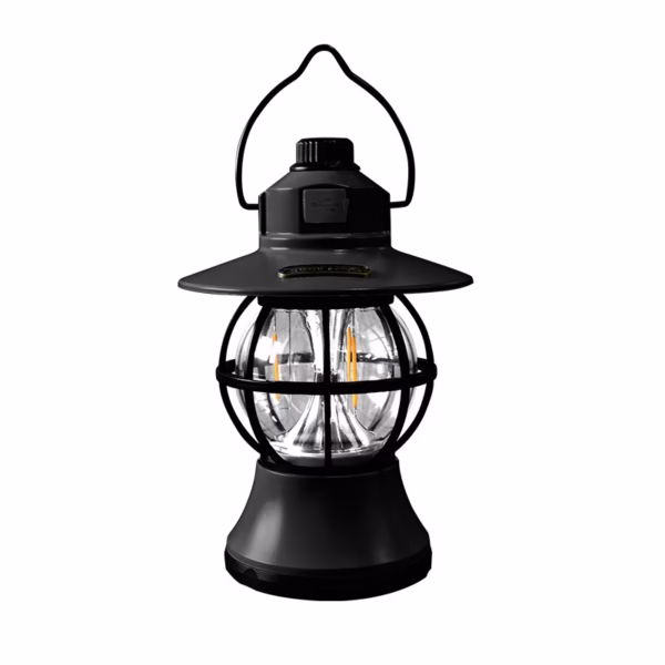 Lampă de Camping Retro Brico360, Felinar Vintage LED, Acumulator 1200mAh, Intensitate Reglabilă, 3 Moduri Lumină, Negru - imagine 1