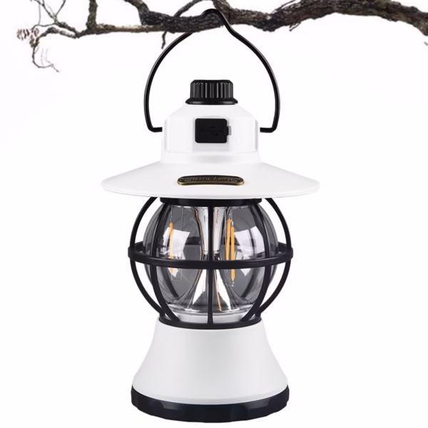 Lampă de Camping Retro Brico360, Felinar Vintage LED, Acumulator 1200mAh, Intensitate Reglabilă, 3 Moduri Lumină, Alb - imagine 2