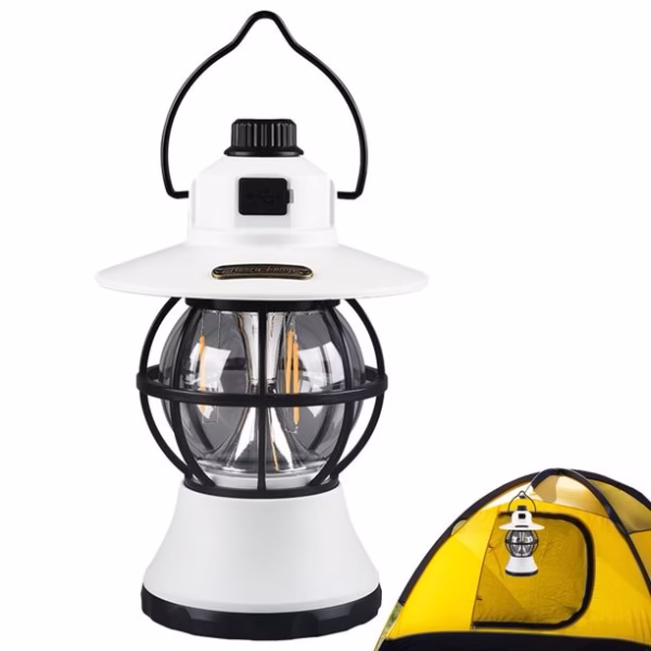 Lampă de Camping Retro Brico360, Felinar Vintage LED, Acumulator 1200mAh, Intensitate Reglabilă, 3 Moduri Lumină, Alb - imagine 4