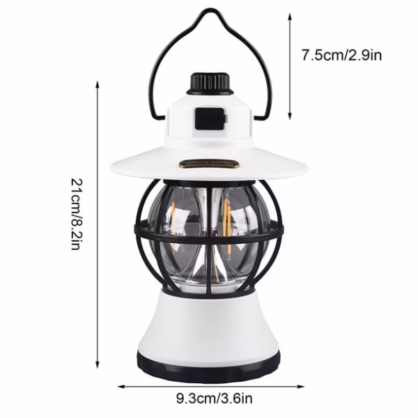Lampă de Camping Retro Brico360, Felinar Vintage LED, Acumulator 1200mAh, Intensitate Reglabilă, 3 Moduri Lumină, Alb - imagine 7