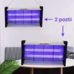 Lampa Electrica Anti Insecte, Flippy, Lumina Neon, 2 tuburi cu putere de 40W, Suspensie Perete, Carcasa din Plastic Metalica, 64 x 25 x 6 cm, Alb Negru - imagine 2