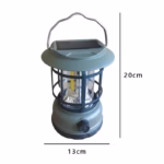 Lampa portabila camping, Felinar Vintage, ABS, Iluminare 30 COB LED, Intensitate reglabila, Acumulator inclus, Incarcare Solara si USB, 5W, Flippy, Verde - imagine 2