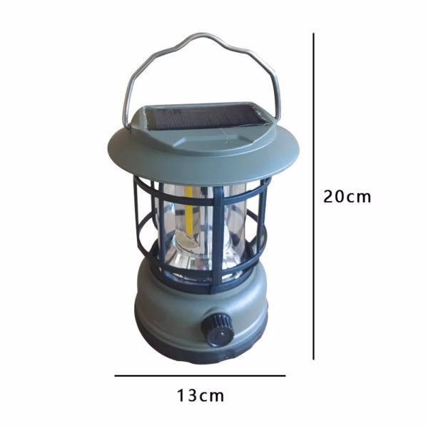 Lampa portabila camping, Felinar Vintage, ABS, Iluminare 30 COB LED, Intensitate reglabila, Acumulator inclus, Incarcare Solara si USB, 5W, Flippy, Verde - imagine 2