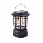 Lampa portabila camping, Felinar Vintage, ABS, Iluminare 30 COB LED, Intensitate reglabila, Acumulator inclus, Incarcare Solara si USB, 5W, Flippy, Negru - imagine 2