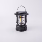 Lampa portabila camping, Felinar Vintage, ABS, Iluminare 30 COB LED, Intensitate reglabila, Acumulator inclus, Incarcare Solara si USB, 5W, Flippy, Negru - imagine 3