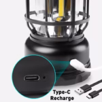 Lampa portabila camping, Felinar Vintage, ABS, Iluminare 30 COB LED, Intensitate reglabila, Acumulator inclus, Incarcare Solara si USB, 5W, Flippy, Negru - imagine 4