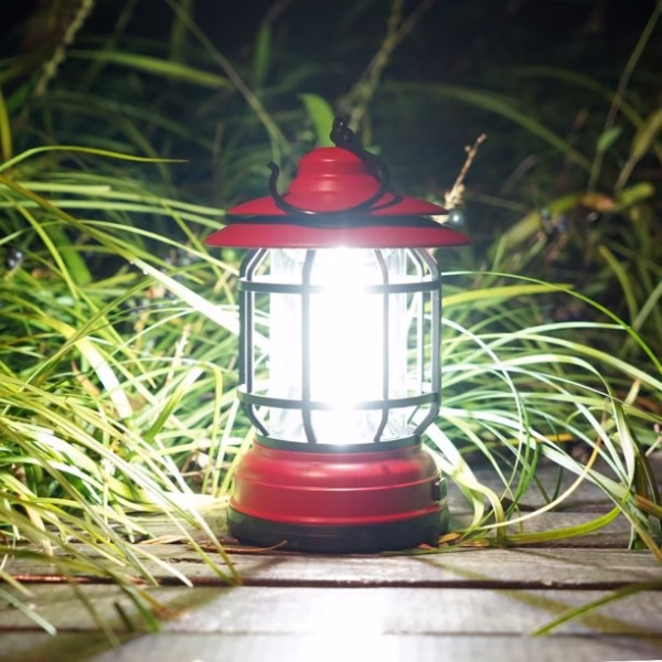 Portable camping light, vintage lantern with hook, ABS, 21 COB LED lighting, adjustable intensity, 5W, reversible, red rechargeable - imagine 2