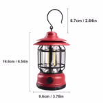 Portable camping light, vintage lantern with hook, ABS, 21 COB LED lighting, adjustable intensity, 5W, reversible, red rechargeable - imagine 3