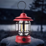 Portable camping light, vintage lantern with hook, ABS, 21 COB LED lighting, adjustable intensity, 5W, reversible, red rechargeable - imagine 7