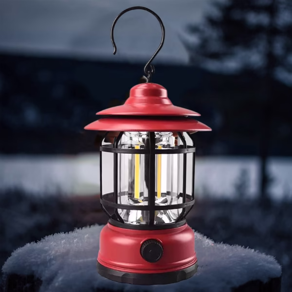 Portable camping light, vintage lantern with hook, ABS, 21 COB LED lighting, adjustable intensity, 5W, reversible, red rechargeable - imagine 7
