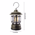 Lampa portabila camping, Felinar Vintage cu carlig, ABS, Iluminare 21 COB LED, Intensitate reglabila, 5W, Flippy, Verde - imagine 3