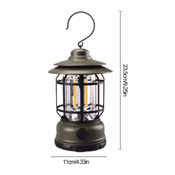 Lampa portabila camping, Felinar Vintage cu carlig, ABS, Iluminare 21 COB LED, Intensitate reglabila, 5W, Flippy, Verde - imagine 3