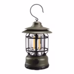 Lampa portabila camping, Felinar Vintage cu carlig, ABS, Iluminare 21 COB LED, Intensitate reglabila, 5W, Flippy, Verde - imagine 4