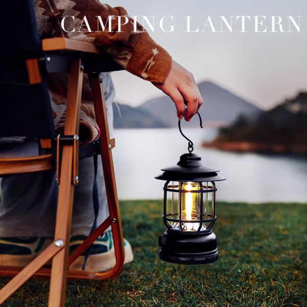 Lampa portabila camping, Felinar Vintage cu carlig, ABS, Iluminare 21 COB LED, Intensitate reglabila, 5W, Flippy, Negru - imagine 4