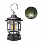 Lampa portabila camping, Felinar Vintage cu carlig, ABS, Iluminare 21 COB LED, Intensitate reglabila, 5W, Flippy, Negru - imagine 6