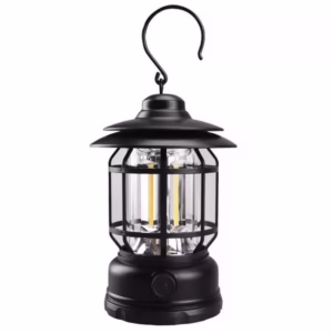 Lampa portabila camping, Felinar Vintage cu carlig, ABS, Iluminare 21 COB LED, Intensitate reglabila, 5W, Flippy, Negru