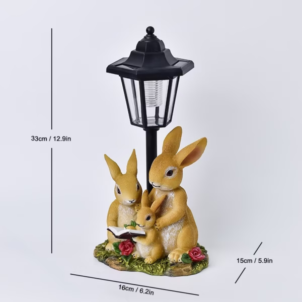 Lampa Solara Decorativa pentru Gradina, Flippy, Decoratiune pentru Gradina cu Lumini LED, Dimensiuni aprox 33 x 16 x 15 cm, Incarcare solara, Model 3 Iepurasi, Negru - imagine 2