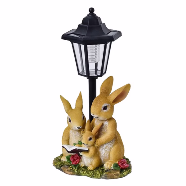 Lampa Solara Decorativa pentru Gradina, Flippy, Decoratiune pentru Gradina cu Lumini LED, Dimensiuni aprox 33 x 16 x 15 cm, Incarcare solara, Model 3 Iepurasi, Negru - imagine 1