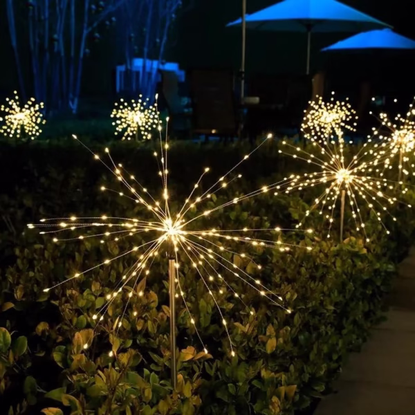 Lampa Solara, Flippy, Decor Gradina, Model Fireworks/Artificii, din Sarma de Cupru, 120 LED-uri, 55W, 90 cm, Alb Cald - imagine 3