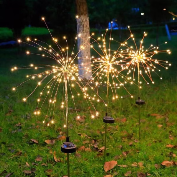 Lampa Solara, Flippy, Decor Gradina, Model Fireworks/Artificii, din Sarma de Cupru, 120 LED-uri, 55W, 90 cm, Alb Cald - imagine 4