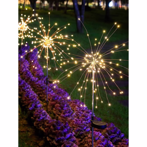 Lampa Solara, Flippy, Decor Gradina, Model Fireworks/Artificii, din Sarma de Cupru, 120 LED-uri, 55W, 90 cm, Alb Cald - imagine 5