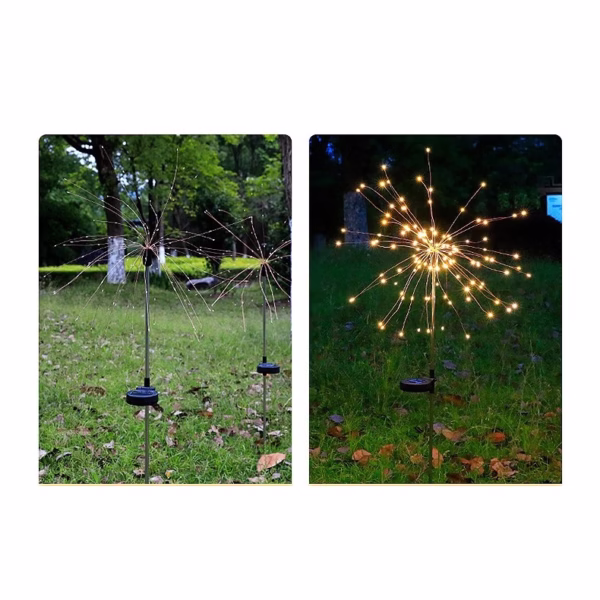 Lampa Solara, Flippy, Decor Gradina, Model Fireworks/Artificii, din Sarma de Cupru, 120 LED-uri, 55W, 90 cm, Alb Cald - imagine 6