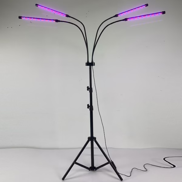 Lampa UV pentru cresterea plantelor, Flippy, 4 capete, putere 30W, 108 LED-uri Lampa cu lumina Ultra-Violet, Lampa cu Picior Ajustabil pana la 2 m, Lumina UV Mov - imagine 2