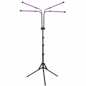 Lampa UV pentru cresterea plantelor, Flippy, 4 capete, putere 30W, 108 LED-uri Lampa cu lumina Ultra-Violet, Lampa cu Picior Ajustabil pana la 2 m, Lumina UV Mov