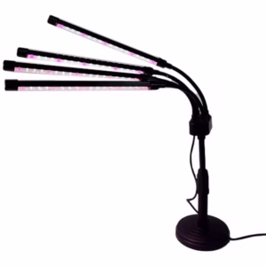 Lampa UV pentru cresterea plantelor, Flippy, conectare la retea, 20W, 4 capete, 72 LED-uri, ajustabila pana la 66.5 cm, Lumina Alb Mov 