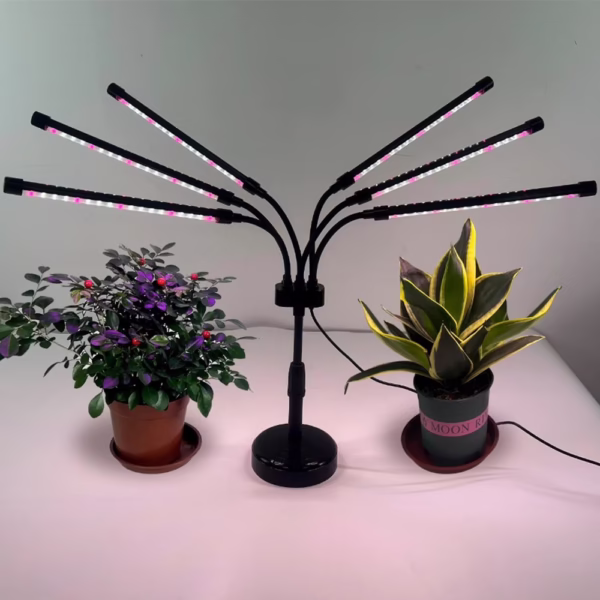 Lampa UV pentru cresterea plantelor, Flippy, conectare la retea, 30W, 6 capete, 108 LED-uri, ajustabila pana la 68.5 cm, Lumina Alb Mov - imagine 2