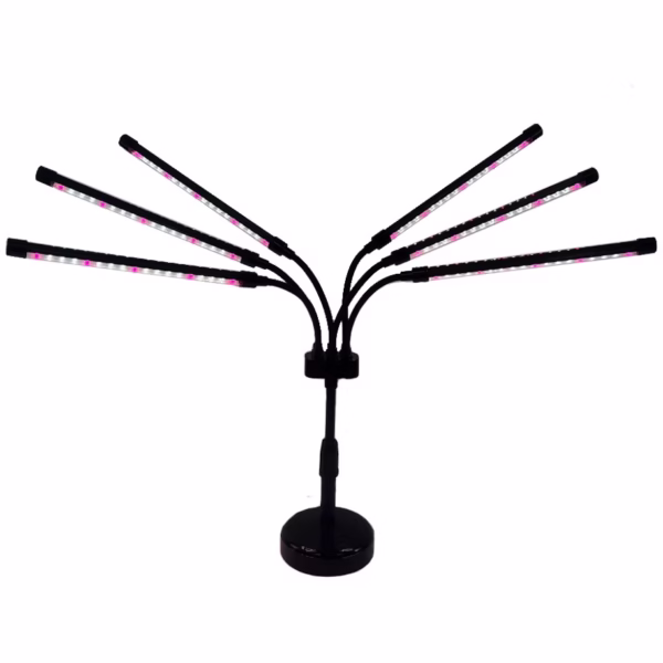 Lampa UV pentru cresterea plantelor, Flippy, conectare la retea, 30W, 6 capete, 108 LED-uri, ajustabila pana la 68.5 cm, Lumina Alb Mov - imagine 1