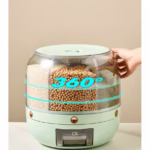 Dozator de cereale Flippy, rotativ 360, 6 compartimente, capacitate 6 L, rezistent la umezeala, inchidere etansa, verde deschis - imagine 4