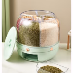 Dozator de cereale Flippy, rotativ 360, 6 compartimente, capacitate 6 L, rezistent la umezeala, inchidere etansa, verde deschis - imagine 12