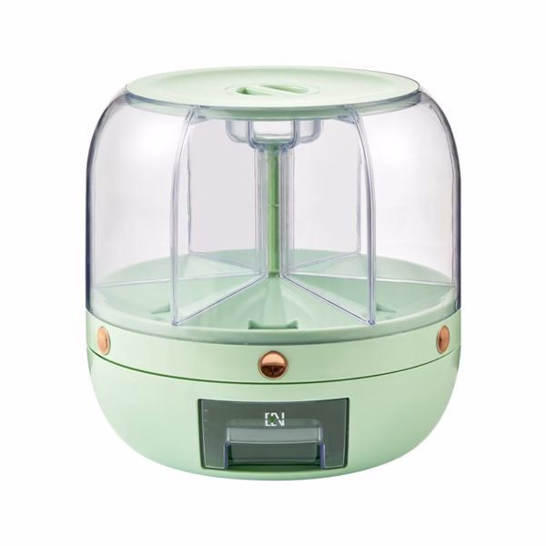 Dozator de cereale Flippy, rotativ 360, 6 compartimente, capacitate 6 L, rezistent la umezeala, inchidere etansa, verde deschis - imagine 1