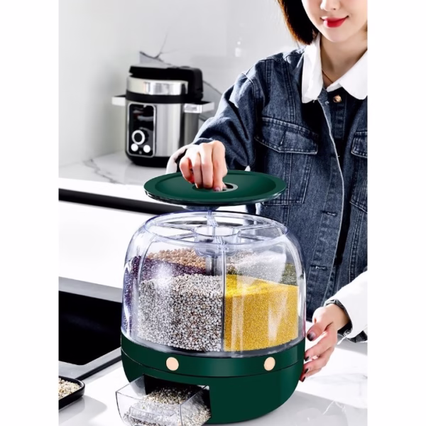 Dozator de cereale Flippy, rotativ 360, 6 compartimente, capacitate 6 L, rezistent la umezeala, inchidere etansa, verde - imagine 17